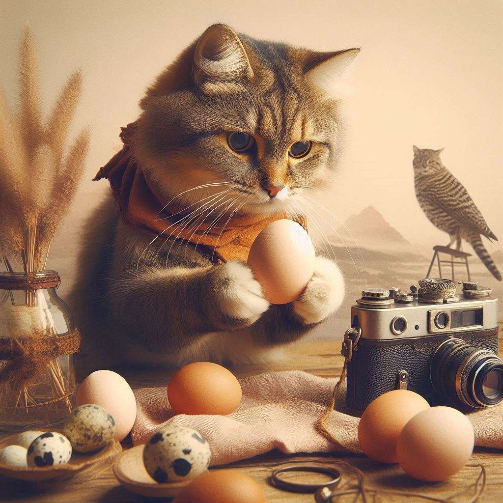 gato jugando con huevo